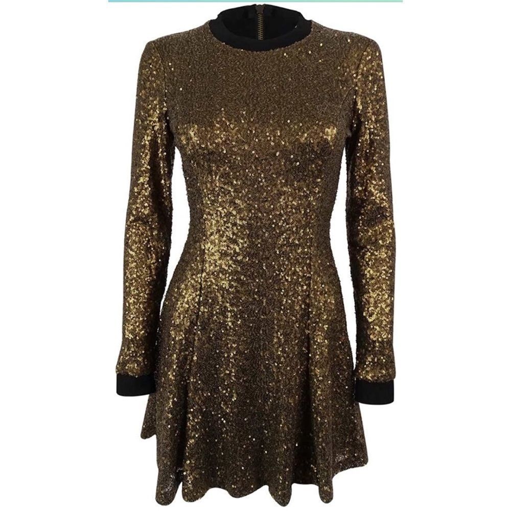 Rachel Roy Women's Long Sleeve Sequin Flare Dress